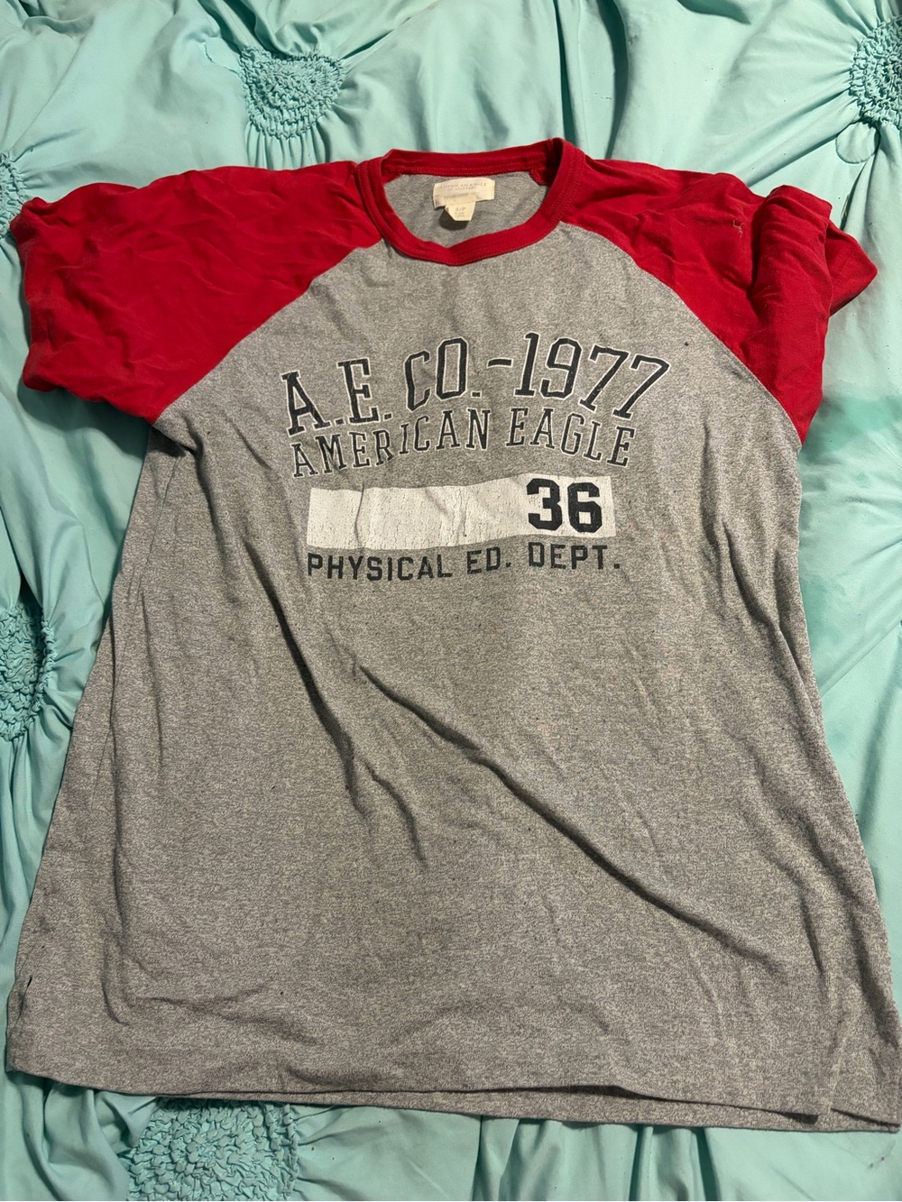 American Eagle Outfitters Gray and Red Raglan Graphic Tee